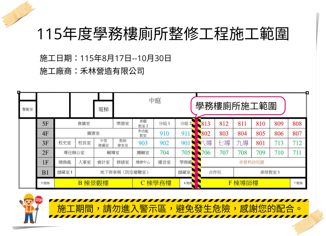 學務樓廁所施工範圍告示